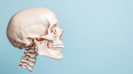 Human Skull Model on Light Blue Background