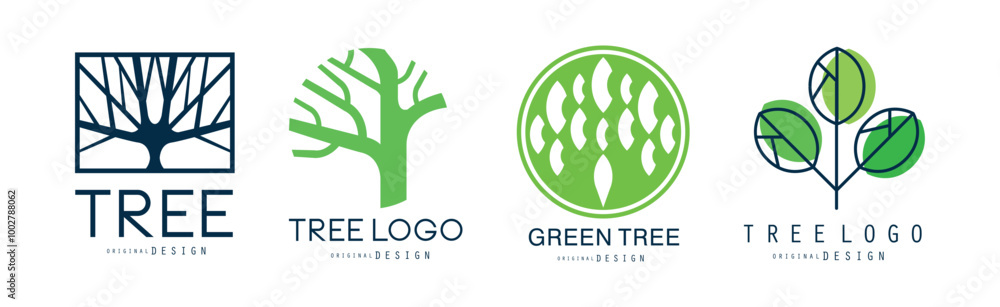 Poster tree logo original design with green shape vector set