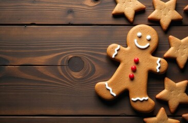 gingerbread gifts and christmas holidays, sweet cookie dessert happy new year. festive food background. top view. new year background