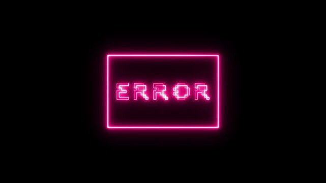 Neon Error Text Animation on Black Background in 4K.