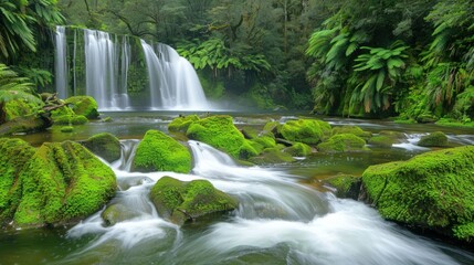 Serene Waterfall in Lush Rainforest