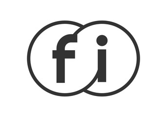 FI business company emblem with outline rounds and letters f i. Logo template of two merged circles for brand identity, logotype. Vector Infinity symbol