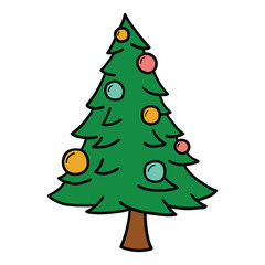 Hand drawn cartoon christmas tree on white background.