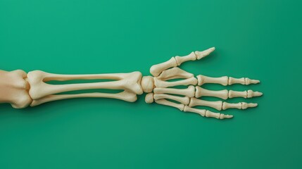 Human Skeleton Hand on Green Background