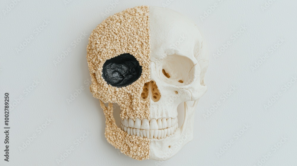 Poster artistic skull display with unique texture contrast
