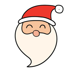 Hand drawn cartoon happy face of santa claus on white background.