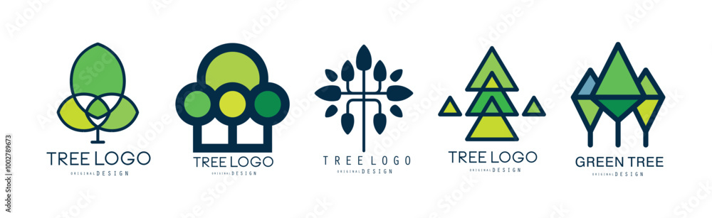 Poster tree logo original design with green shape vector set