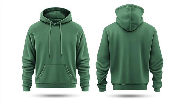 green blank hoodie in front and back view  mockup  white background