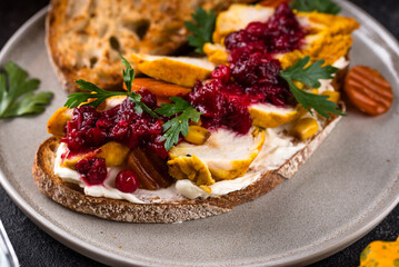 Leftover Thanksgiving day sandwich with turkey