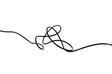 Black wire cable of usb and adapter isolated on transparent background.