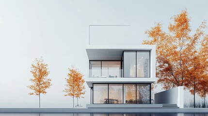 Modern urban home with sleek architecture, no people, and clear space for text or branding