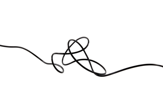 Black wire cable of usb and adapter isolated on transparent background.