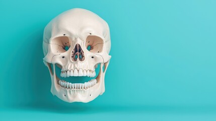 Obraz premium Anatomical Human Skull on Vibrant Turquoise Background