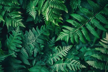 Moody Green Fern Leaves with Subtle Lighting: Lush Nature Textures and Tropical Foliage