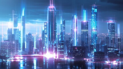 Fototapeta premium Futuristic City Skyline with Holographic Displays