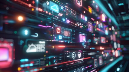 Futuristic Holographic Interface with App Icons