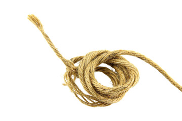 Brown hemp rope isolated on transparent background.