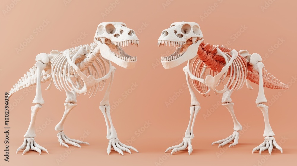 Poster realistic dinosaur skeleton models on soft background