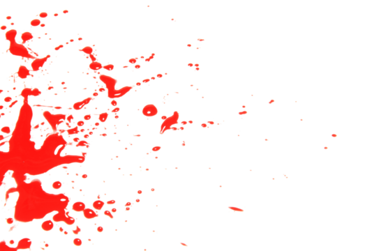 A drop of red ink, like a drop of blood isolated on transparent background.