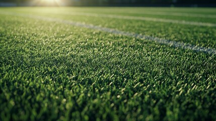 Detailed shot of worn football turf under bright sun, visible cleat marks