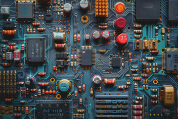 Fototapeta premium A close-up of a circuit board with many electronic components.