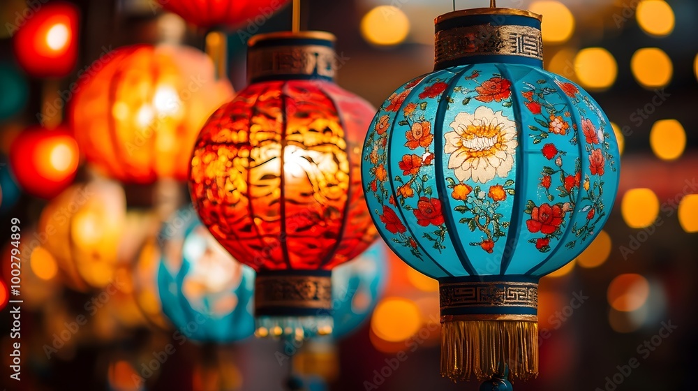 Canvas Prints vibrant and colorful chinese new year lanterns hanging with intricate traditional designs creating a
