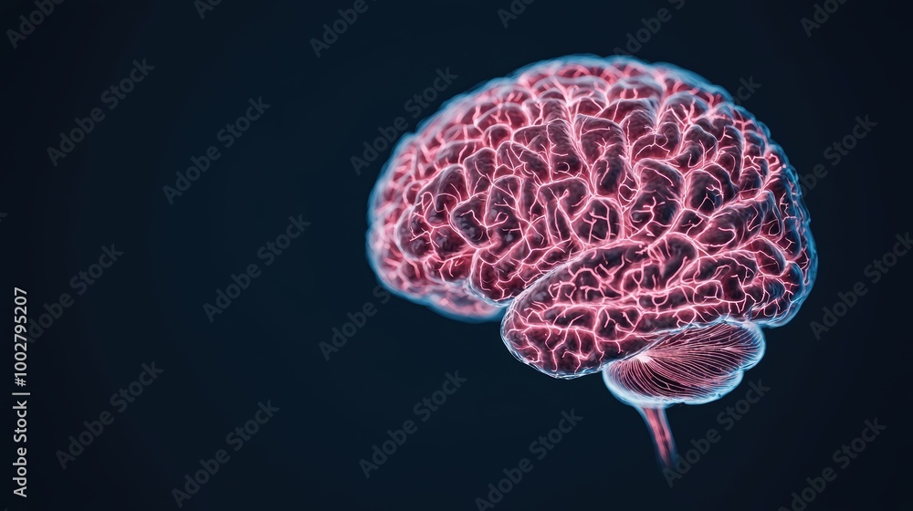 Poster illuminated brain with neural connections and vascular pattern