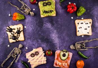 Halloween food for children, monsters toasts
