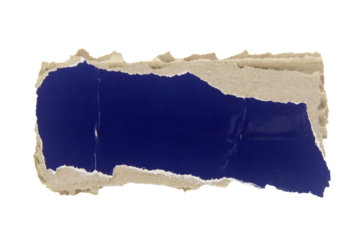 Blue piece of ripped paper edge cardboard texture isolated on white background.