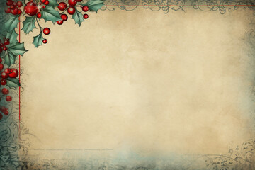 Aged paper with vintage floral frame and grunge texture, perfect for antique-style Christmas card design,Generated By Ai
