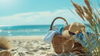 Relaxing Beach Scene with Summer Essentials