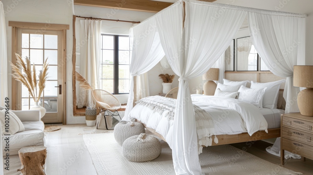 Sticker Elegant and Cozy Bedroom with Natural Textures