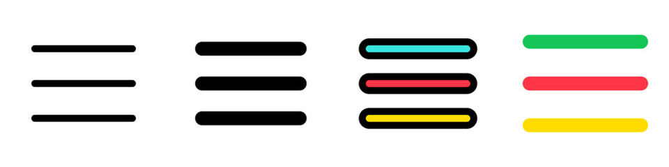 Obraz premium Vector burger menu icon. Black, white background. Perfect for app and web interfaces, infographics, presentations, marketing, etc.