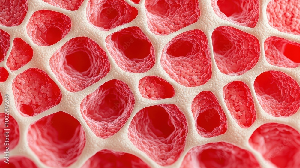 Poster intricate red cellular structure macro photography