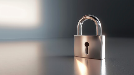 Fototapeta premium Padlock On Smooth Silver Surface For Security .
