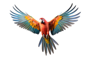 Fototapeta premium Vibrant, colorful parrot perched on a branch with wings slightly spread isolated on white background