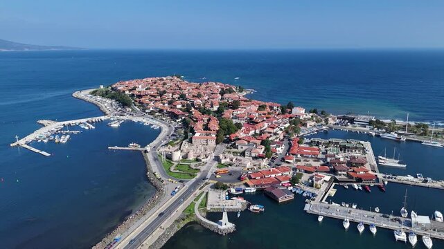 Nessebar Bulgaria Black Sea drone view panorama video