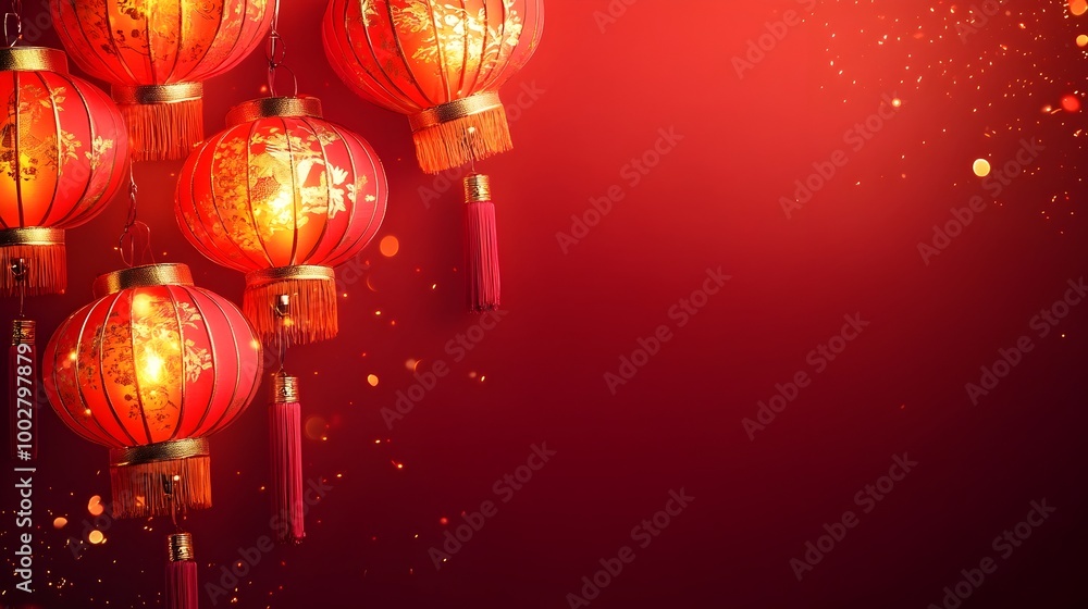 Canvas Prints vibrant red backdrop with colorful decorative chinese lanterns symbolic patterns and traditional des