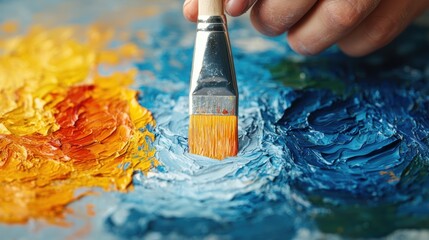 Obraz premium Vibrant Brush on Colorful Oil Paint Palette