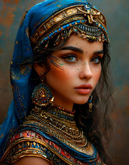 Beautiful girl in ethnic clothes and jewelry. Eastern style.