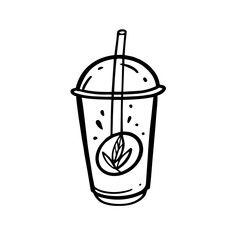 An artistic illustration of a refreshing beverage served in a cup with a straw included