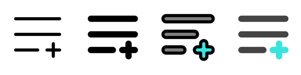 Fototapeta premium Editable vector add to playlist row icon. Black, transparent white background. Part of a big icon set family. Perfect for web and app interfaces, presentations, infographics, etc