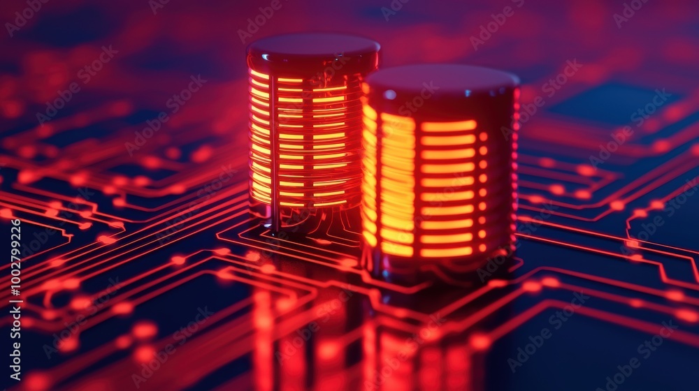 Aufkleber red circuit board with abstract technology elements