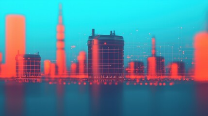 Fototapeta premium Futuristic Cityscape with Digital Elements and Structures