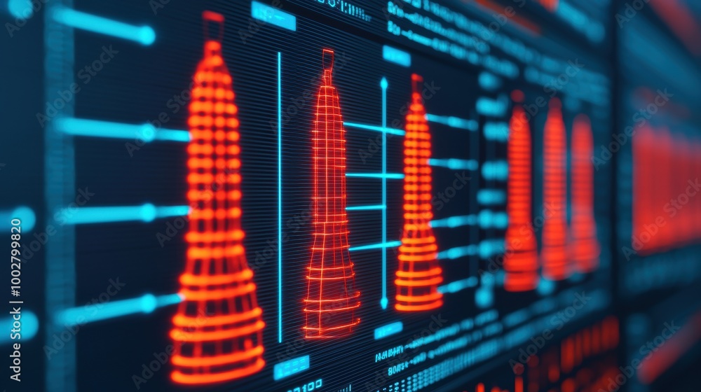 Poster data visualization with bright neon graphs and charts