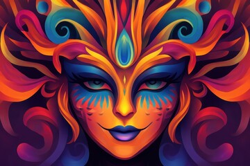 Fototapeta premium A Colorful and Abstract Portrait of a Woman Wearing a Mask