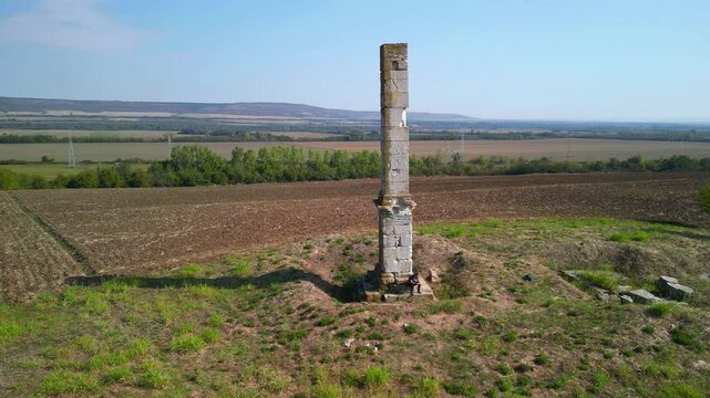 Drone view at Lesicheri Obelisk (Marko&rsquo;s Stone) &ndash; Enigmatic Ancient Roman Structure &ndash; Bulgaria&rsquo;s Tallest Surviving Landmark