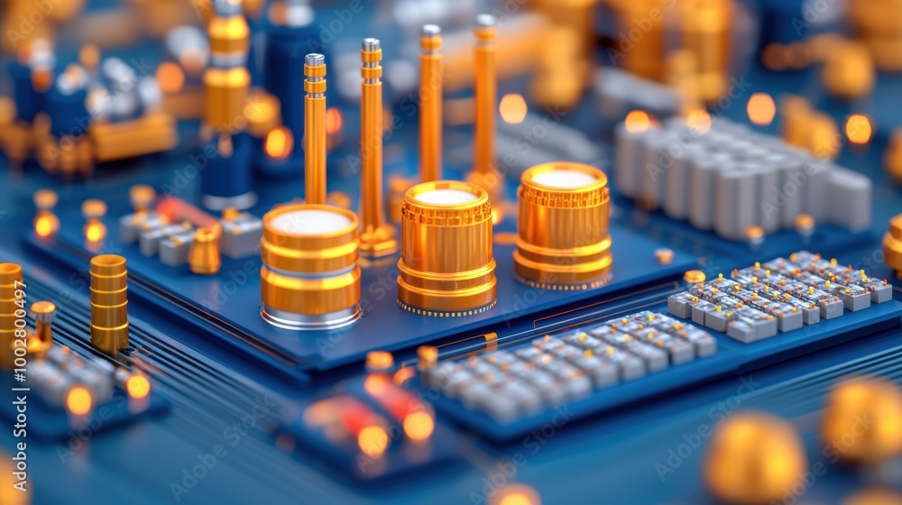 Poster vibrant colorful circuit board with modern design elements