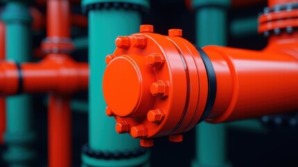 Vibrant Industrial Pipes with Red and Green Colors