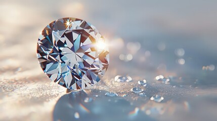 Fototapeta premium Close-up of a radiant diamond glimmering against a soft, blurred background, showcasing its brilliance and clarity.